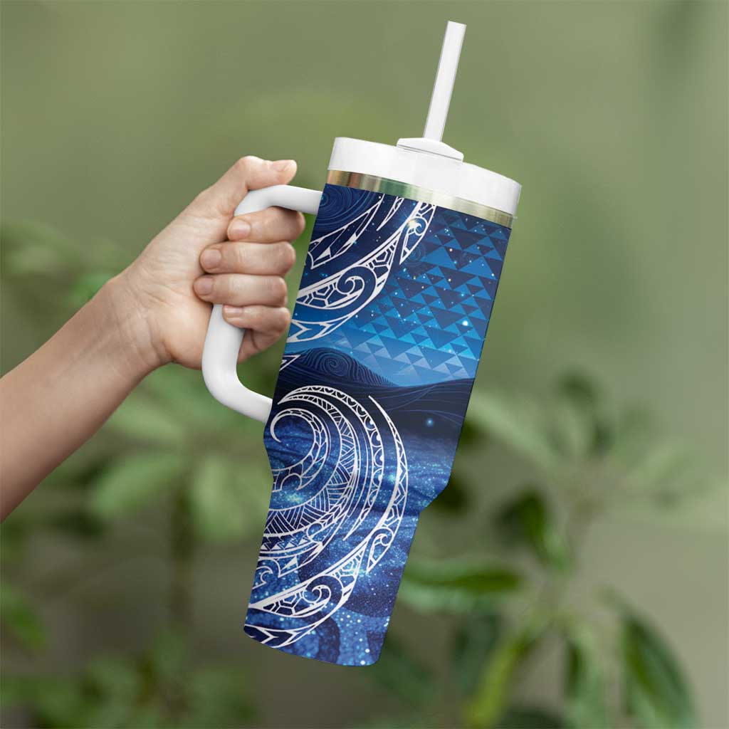 New Zealand Matariki Tumbler With Handle Taniko Aramoana With Koru Galaxy Sky Night LT9 - Polynesian Pride
