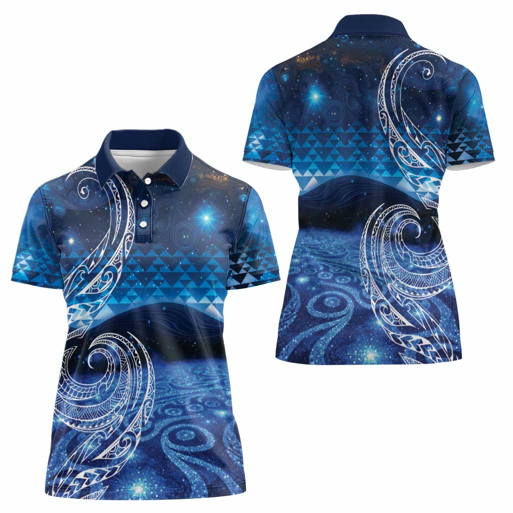 New Zealand Matariki Women Polo Shirt Taniko Aramoana With Koru Galaxy Sky Night LT9 - Polynesian Pride