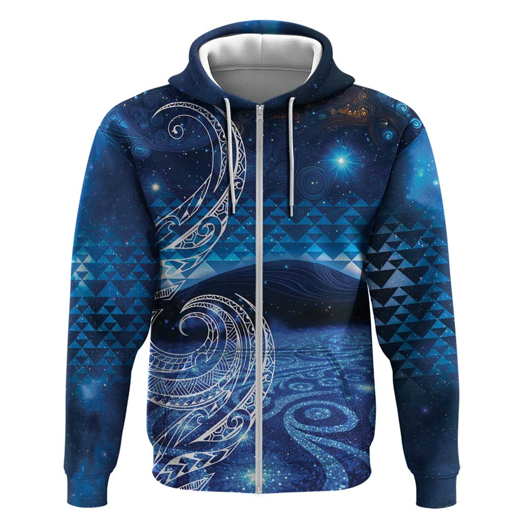 New Zealand Matariki Zip Hoodie Taniko Aramoana With Koru Galaxy Sky Night