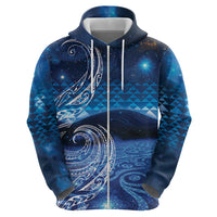 New Zealand Matariki Zip Hoodie Taniko Aramoana With Koru Galaxy Sky Night LT9 - Polynesian Pride