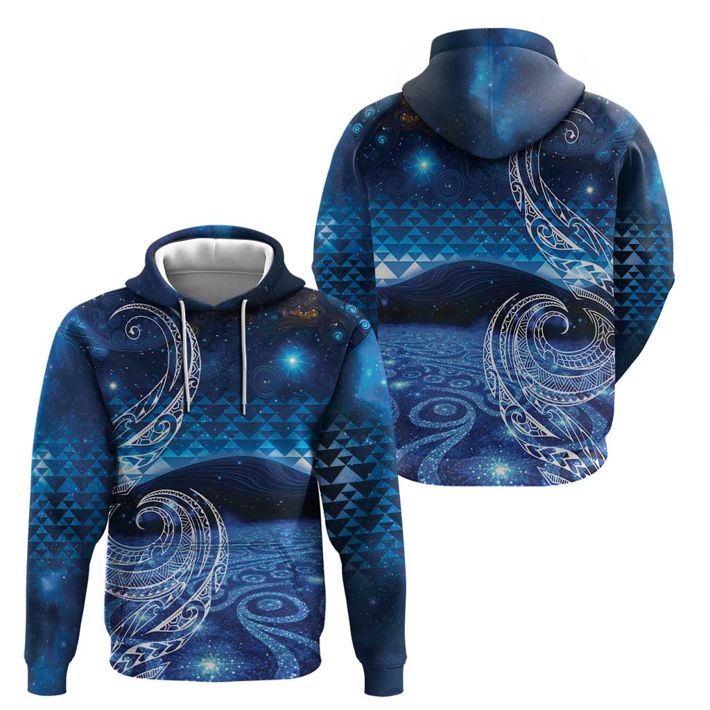 New Zealand Matariki Zip Hoodie Taniko Aramoana With Koru Galaxy Sky Night LT9 - Polynesian Pride