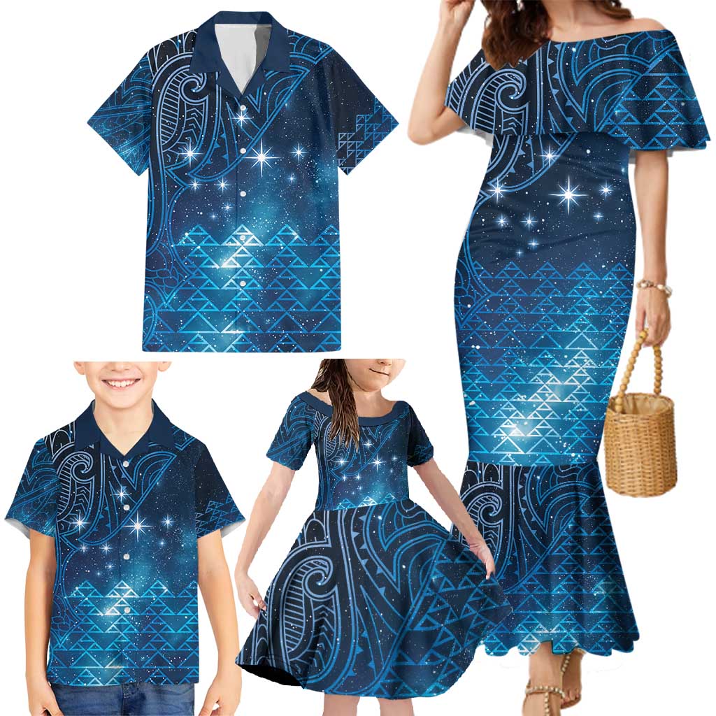 New Zealand Matariki Family Matching Mermaid Dress and Hawaiian Shirt Taniko Aramoana With Maori Galaxy Sky Night LT9 - Polynesian Pride