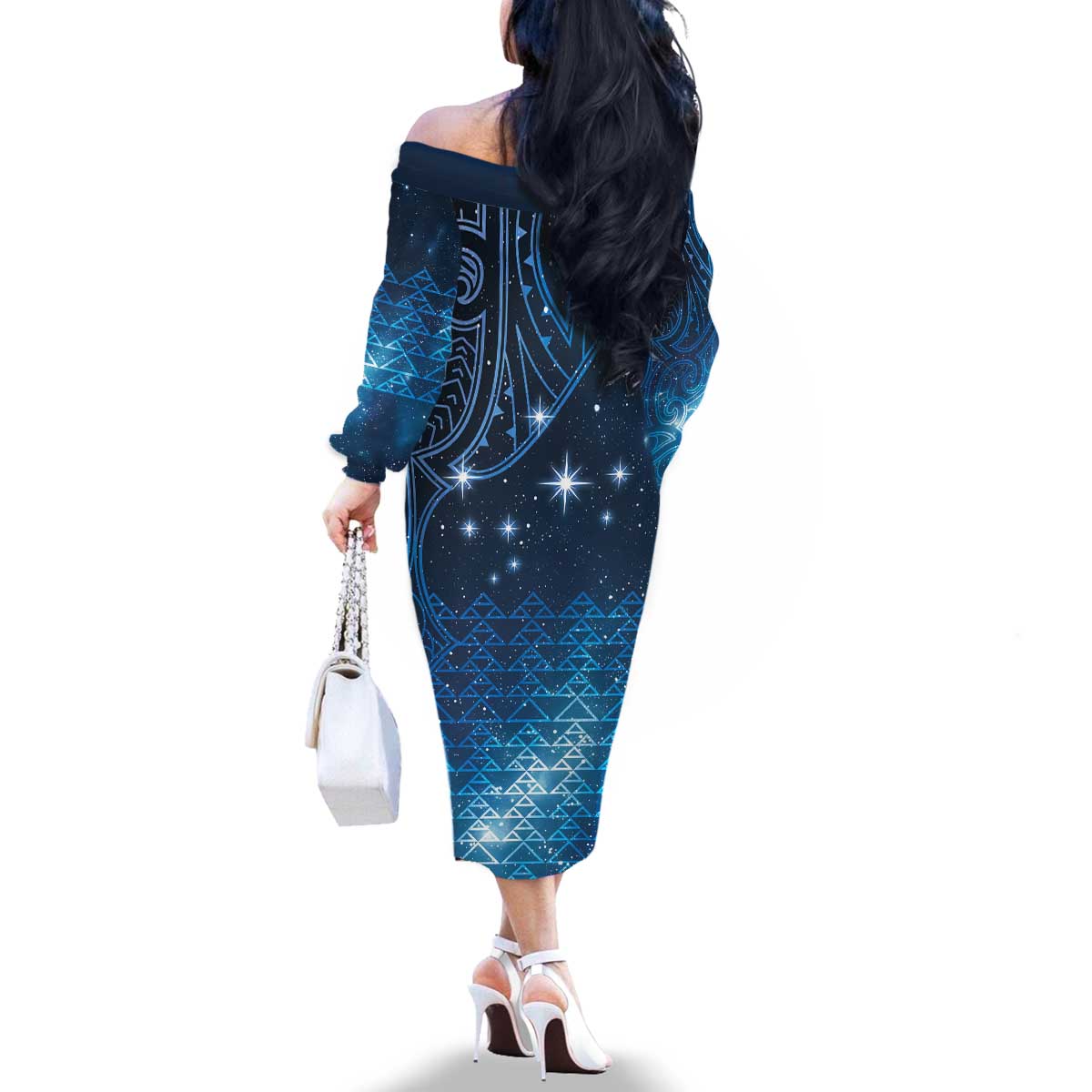 New Zealand Matariki Family Matching Off The Shoulder Long Sleeve Dress and Hawaiian Shirt Taniko Aramoana With Maori Galaxy Sky Night