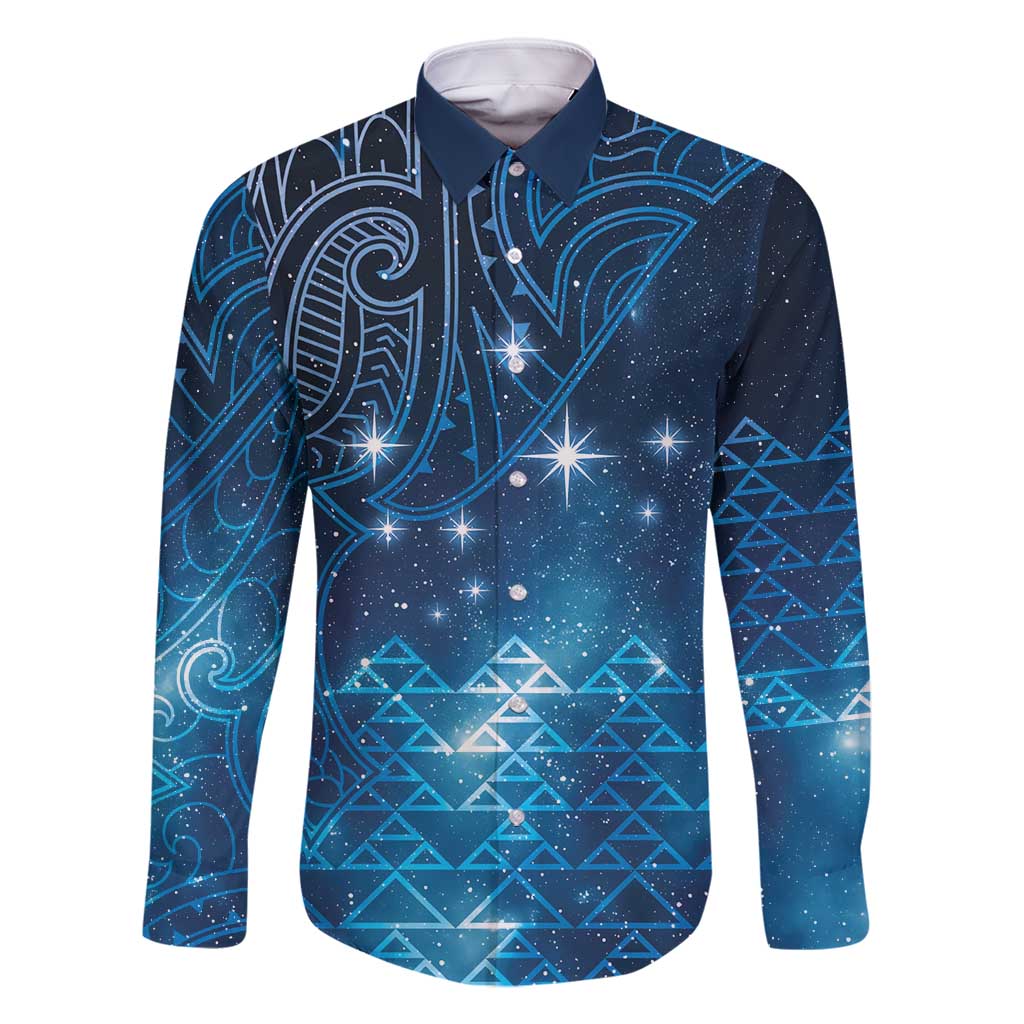 New Zealand Matariki Family Matching Tank Maxi Dress and Hawaiian Shirt Taniko Aramoana With Maori Galaxy Sky Night LT9 Dad's Shirt - Long Sleeve Galaxy - Polynesian Pride