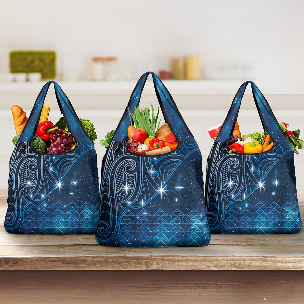 New Zealand Matariki Grocery Bag Taniko Aramoana With Maori Galaxy Sky Night LT9 3-pack One Size Galaxy - Polynesian Pride