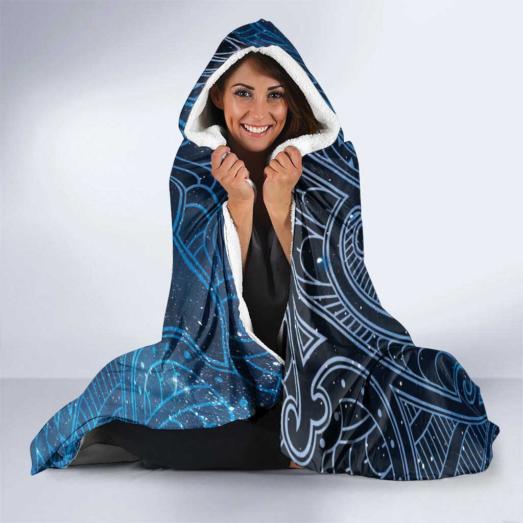 New Zealand Matariki Hooded Blanket Taniko Aramoana With Maori Galaxy Sky Night LT9 - Polynesian Pride