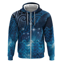 New Zealand Matariki Hoodie Taniko Aramoana With Maori Galaxy Sky Night LT9 Zip Hoodie Galaxy - Polynesian Pride