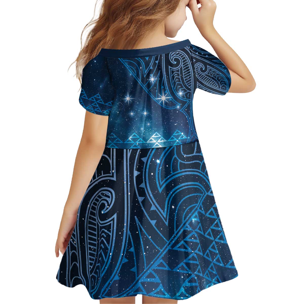 New Zealand Matariki Kid Short Sleeve Dress Taniko Aramoana With Maori Galaxy Sky Night LT9 - Polynesian Pride