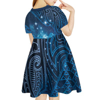 New Zealand Matariki Kid Short Sleeve Dress Taniko Aramoana With Maori Galaxy Sky Night LT9 - Polynesian Pride