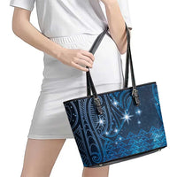 New Zealand Matariki Leather Tote Bag Taniko Aramoana With Maori Galaxy Sky Night LT9 - Polynesian Pride
