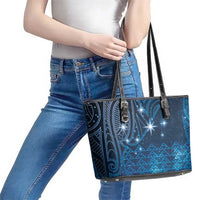 New Zealand Matariki Leather Tote Bag Taniko Aramoana With Maori Galaxy Sky Night LT9 - Polynesian Pride
