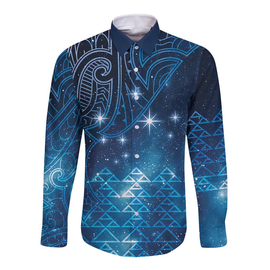 New Zealand Matariki Long Sleeve Button Shirt Taniko Aramoana With Maori Galaxy Sky Night LT9 Unisex Galaxy - Polynesian Pride