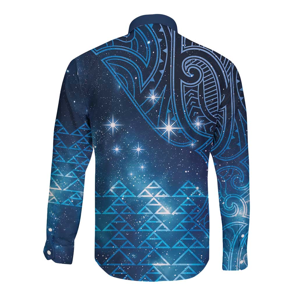 New Zealand Matariki Long Sleeve Button Shirt Taniko Aramoana With Maori Galaxy Sky Night LT9 - Polynesian Pride