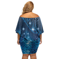 New Zealand Matariki Off Shoulder Short Dress Taniko Aramoana With Maori Galaxy Sky Night LT9 - Polynesian Pride