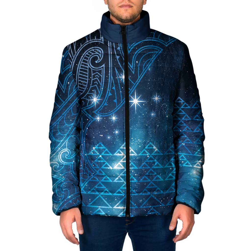 New Zealand Matariki Padded Jacket Taniko Aramoana With Maori Galaxy Sky Night - Polynesian Pride