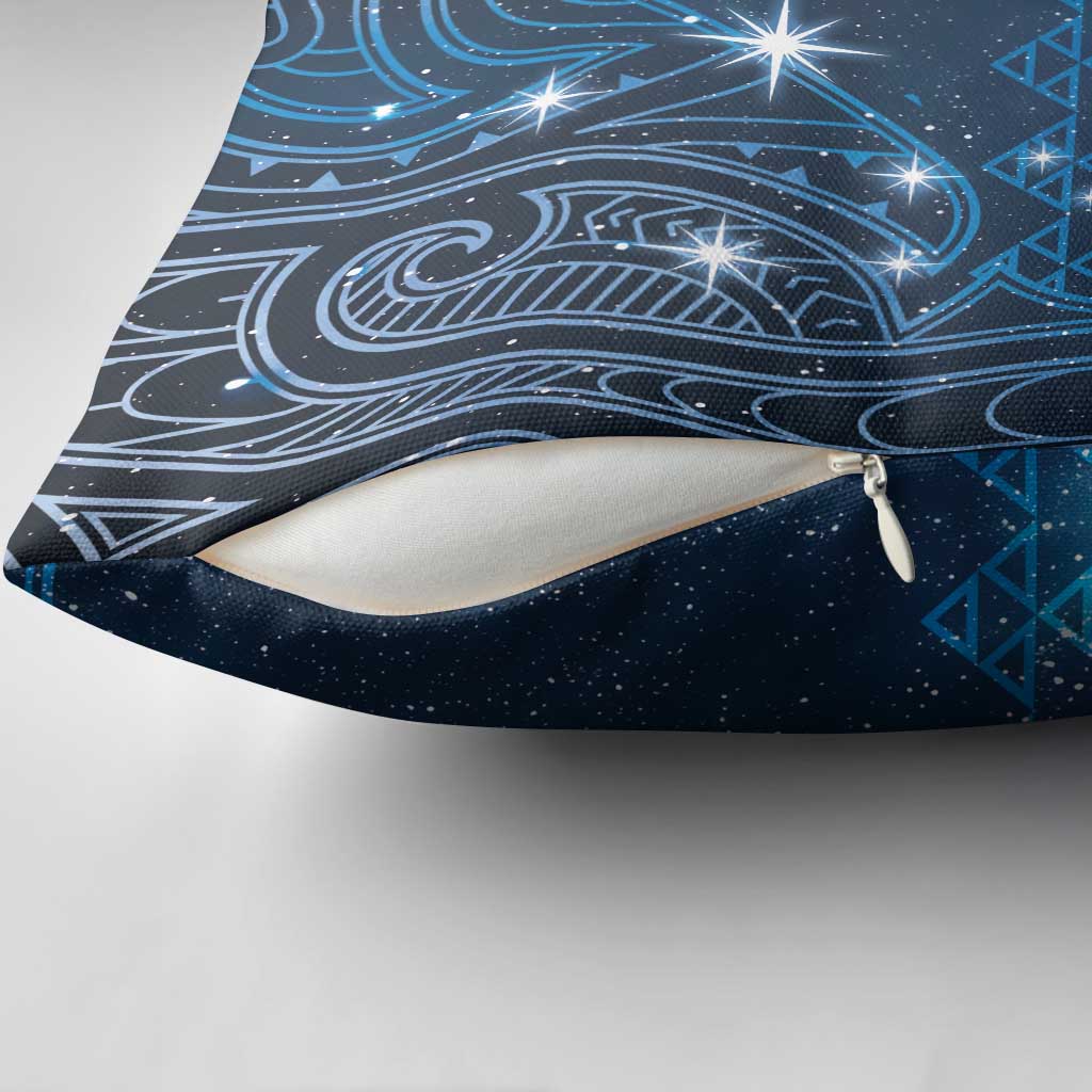 New Zealand Matariki Pillow Cover Taniko Aramoana With Maori Galaxy Sky Night - Polynesian Pride