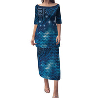 New Zealand Matariki Puletasi Taniko Aramoana With Maori Galaxy Sky Night LT9 Long Dress Galaxy - Polynesian Pride