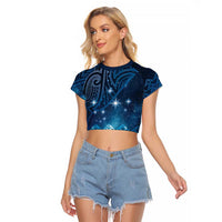 New Zealand Matariki Raglan Cropped T Shirt Taniko Aramoana With Maori Galaxy Sky Night LT9 Female Galaxy - Polynesian Pride