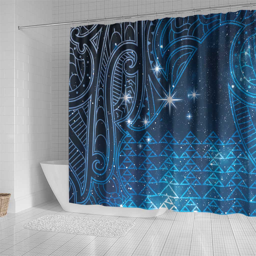 New Zealand Matariki Shower Curtain Taniko Aramoana With Maori Galaxy Sky Night LT9 - Polynesian Pride