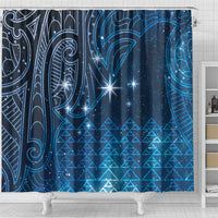 New Zealand Matariki Shower Curtain Taniko Aramoana With Maori Galaxy Sky Night LT9 - Polynesian Pride