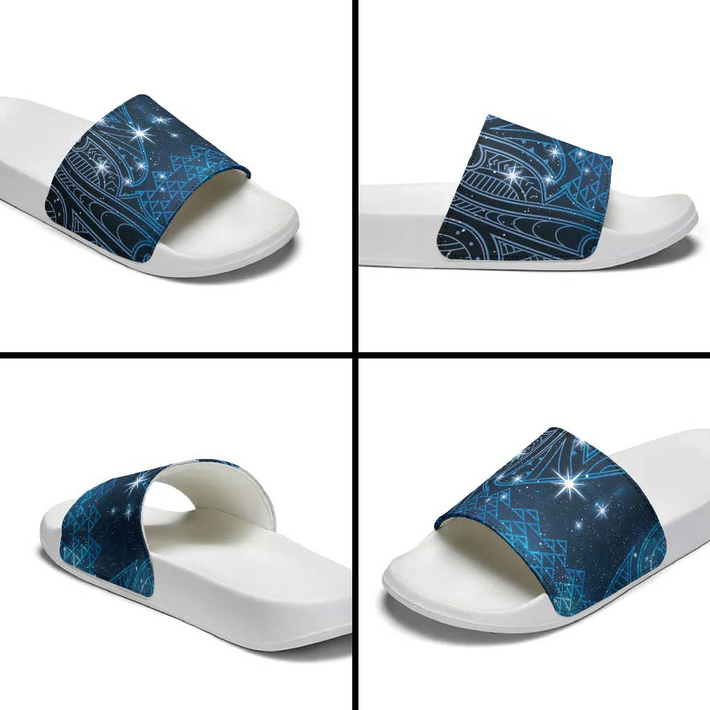 New Zealand Matariki Slide Sandals Taniko Aramoana With Maori Galaxy Sky Night - Polynesian Pride