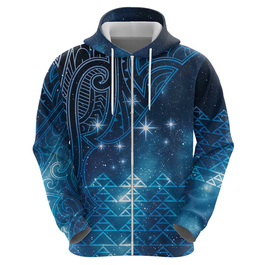 New Zealand Matariki Zip Hoodie Taniko Aramoana With Maori Galaxy Sky Night LT9 - Polynesian Pride