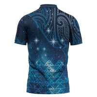 New Zealand Matariki Zipper Polo Shirt Taniko Aramoana With Maori Galaxy Sky Night - Polynesian Pride