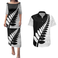 New Zealand Silver Fern Niho Taniwha Couples Matching Puletasi and Hawaiian Shirt LT9 Black - Polynesian Pride