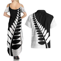 New Zealand Silver Fern Niho Taniwha Couples Matching Summer Maxi Dress and Hawaiian Shirt LT9 - Polynesian Pride