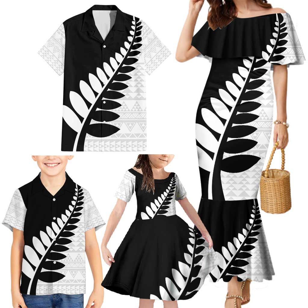 New Zealand Silver Fern Niho Taniwha Family Matching Mermaid Dress and Hawaiian Shirt LT9 - Polynesian Pride