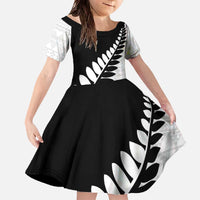 New Zealand Silver Fern Niho Taniwha Family Matching Off The Shoulder Long Sleeve Dress and Hawaiian Shirt