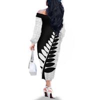 New Zealand Silver Fern Niho Taniwha Family Matching Off The Shoulder Long Sleeve Dress and Hawaiian Shirt