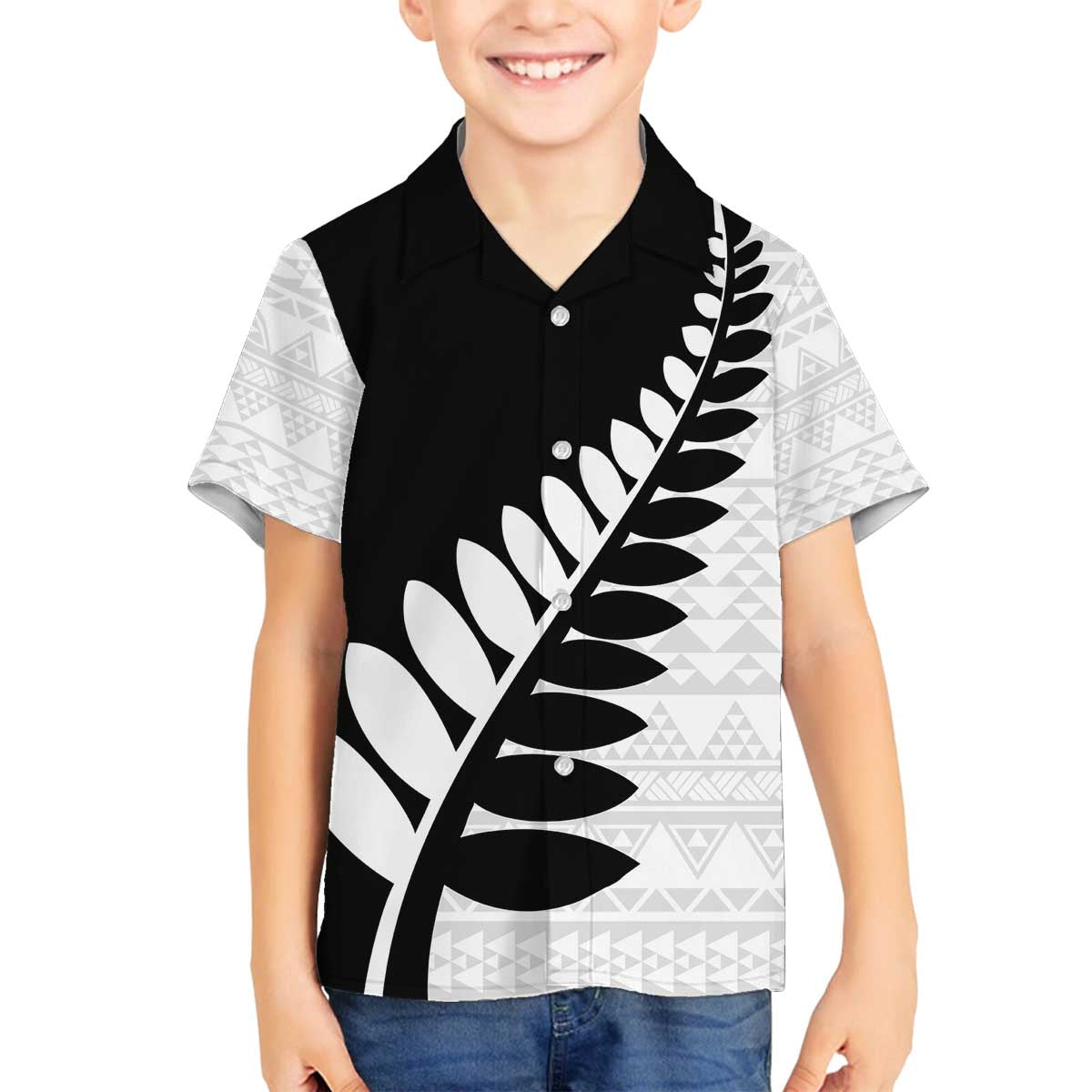 New Zealand Silver Fern Niho Taniwha Family Matching Off The Shoulder Long Sleeve Dress and Hawaiian Shirt