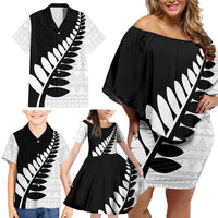 New Zealand Silver Fern Niho Taniwha Family Matching Off Shoulder Short Dress and Hawaiian Shirt