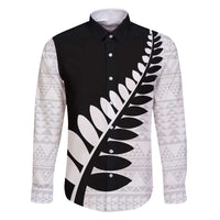 New Zealand Silver Fern Niho Taniwha Family Matching Summer Maxi Dress and Hawaiian Shirt LT9 Dad's Shirt - Long Sleeve Black - Polynesian Pride