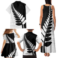 New Zealand Silver Fern Niho Taniwha Family Matching Tank Maxi Dress and Hawaiian Shirt LT9 - Polynesian Pride
