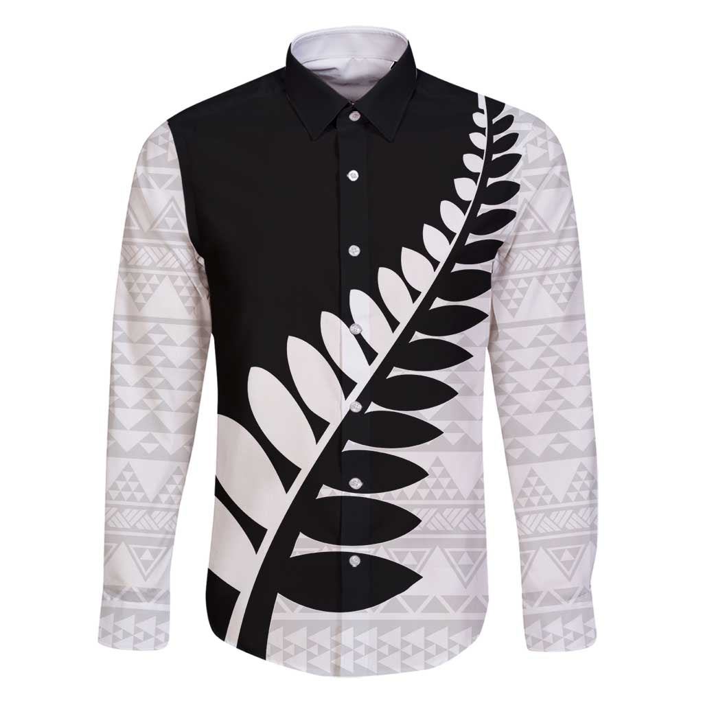 New Zealand Silver Fern Niho Taniwha Family Matching Tank Maxi Dress and Hawaiian Shirt LT9 Dad's Shirt - Long Sleeve Black - Polynesian Pride