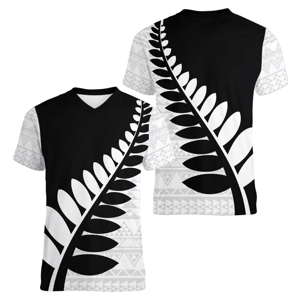 New Zealand Silver Fern Niho Taniwha Women V-Neck T-Shirt LT9 - Polynesian Pride
