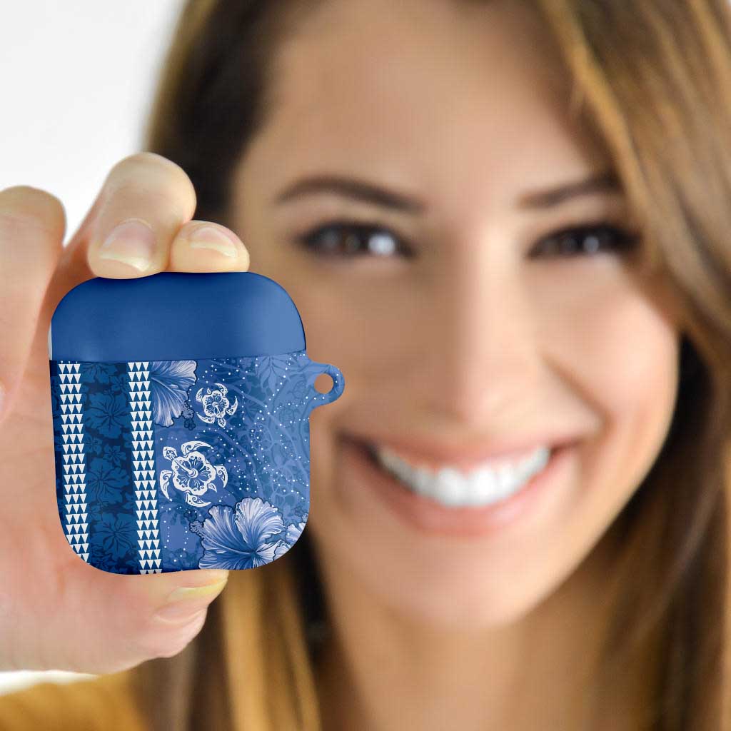 Blue Hibiscus Turle AirPods Case Hawaiian Style Tribal Tapa Pattern - Polynesian Pride