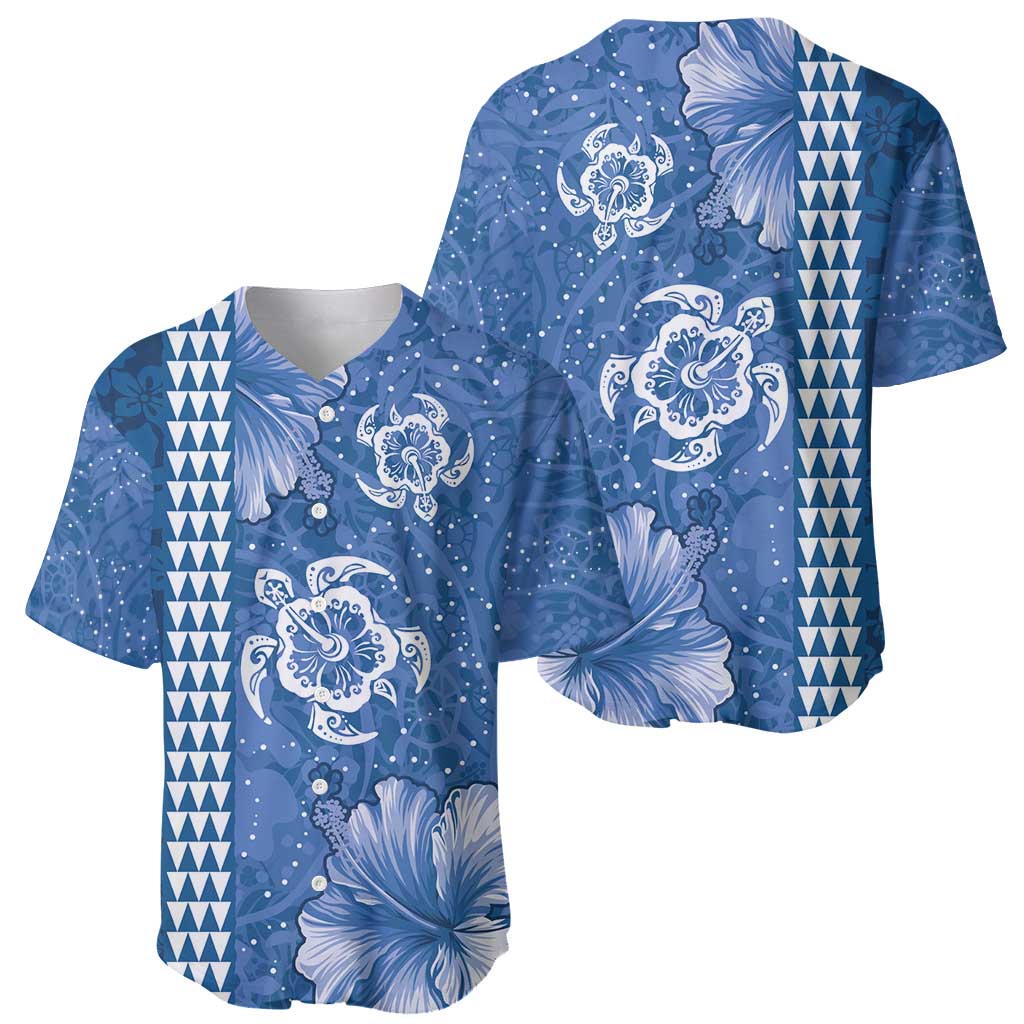 Blue Hibiscus Turle Baseball Jersey Hawaiian Style Tribal Tapa Pattern LT9 - Polynesian Pride
