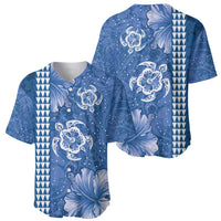 Blue Hibiscus Turle Baseball Jersey Hawaiian Style Tribal Tapa Pattern LT9 - Polynesian Pride