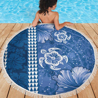 Blue Hibiscus Turle Beach Blanket Hawaiian Style Tribal Tapa Pattern
