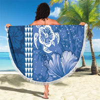 Blue Hibiscus Turle Beach Blanket Hawaiian Style Tribal Tapa Pattern