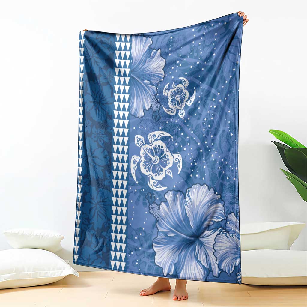 Blue Hibiscus Turle Blanket Hawaiian Style Tribal Tapa Pattern