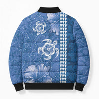 Blue Hibiscus Turle Bomber Puffer Jacket Hawaiian Style Tribal Tapa Pattern LT9 - Polynesian Pride