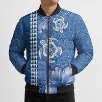 Blue Hibiscus Turle Bomber Puffer Jacket Hawaiian Style Tribal Tapa Pattern LT9 - Polynesian Pride