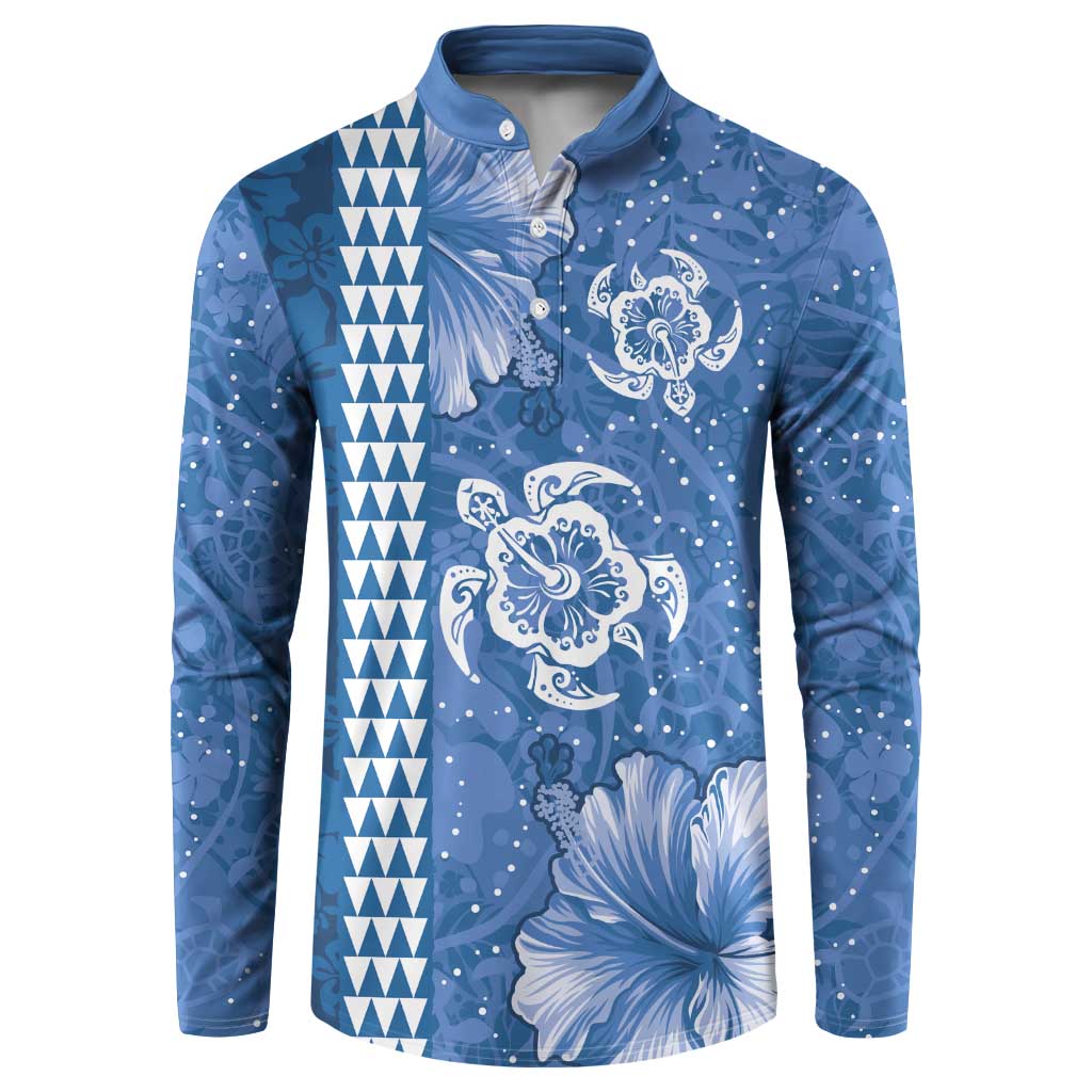 Blue Hibiscus Turle Button Sweatshirt Hawaiian Style Tribal Tapa Pattern
