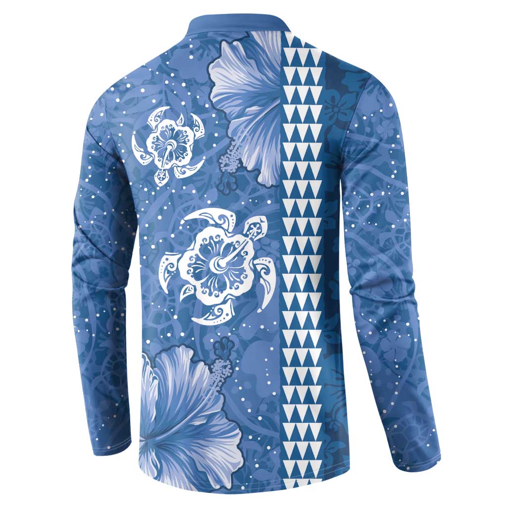 Blue Hibiscus Turle Button Sweatshirt Hawaiian Style Tribal Tapa Pattern