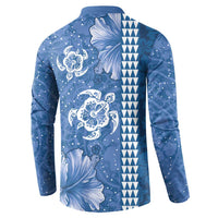 Blue Hibiscus Turle Button Sweatshirt Hawaiian Style Tribal Tapa Pattern