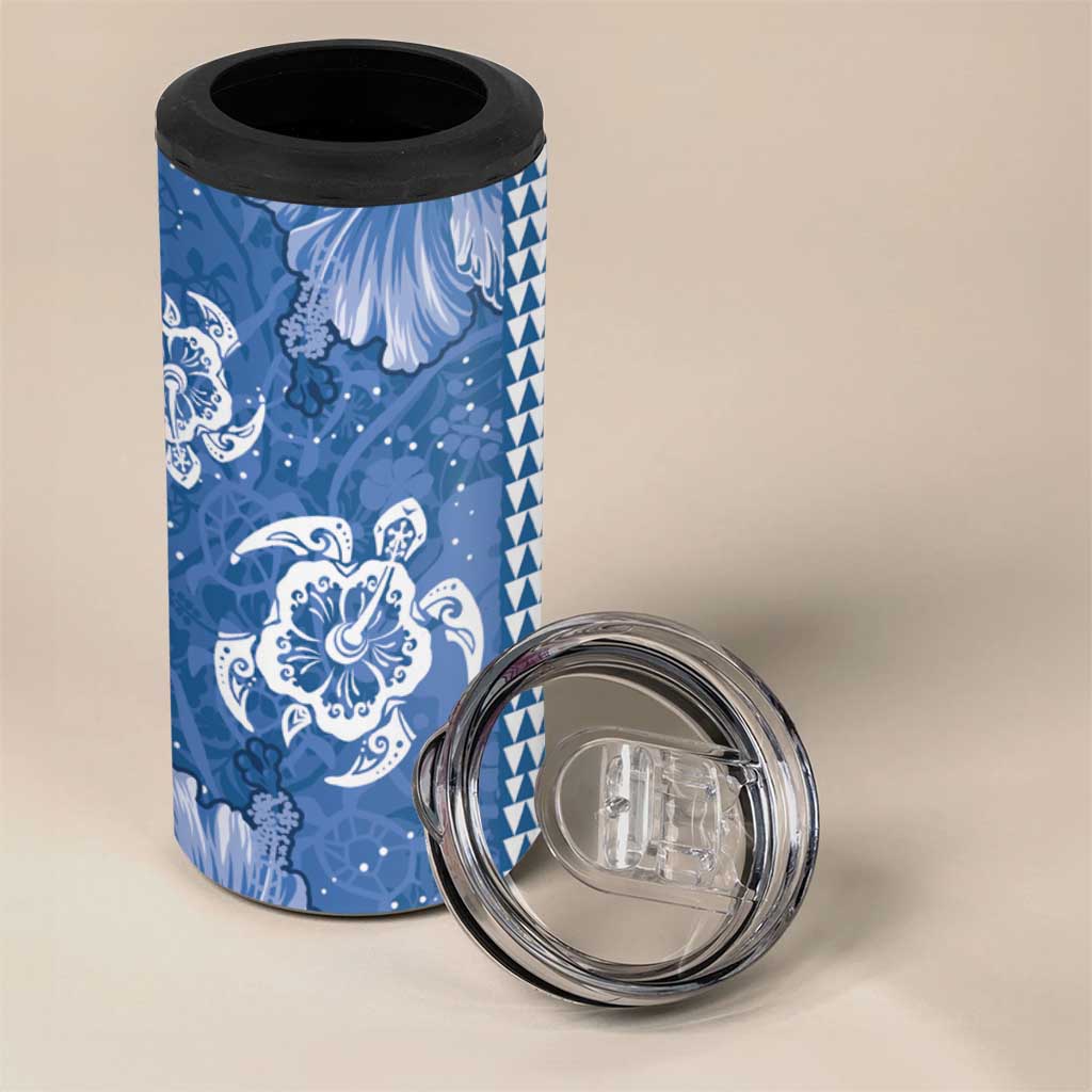 Blue Hibiscus Turle 4 in 1 Can Cooler Tumbler Hawaiian Style Tribal Tapa Pattern